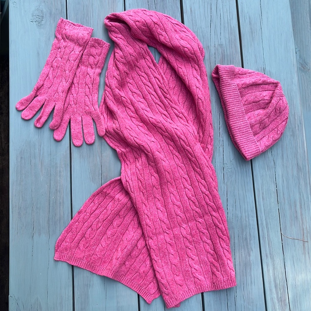 J. Crew cashmere blend matching set hat, gloves, scarf